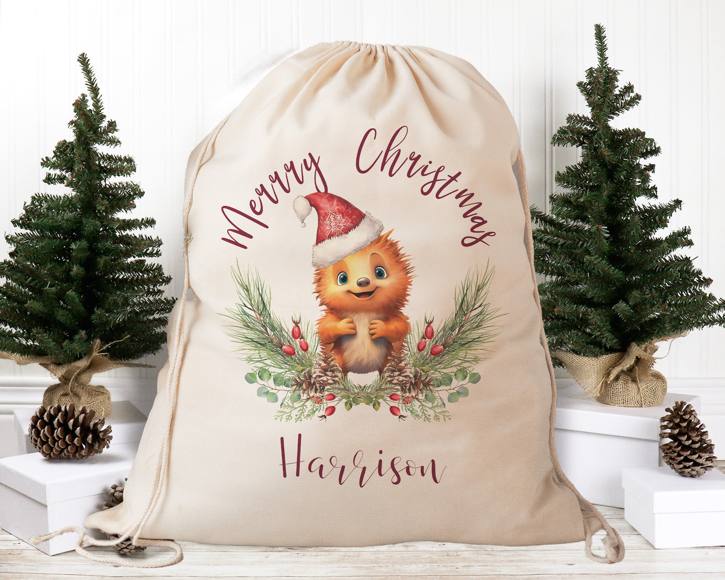 Personalised Santa Sack Australian Animals Eucalyptus Leaves, Our Largest Size