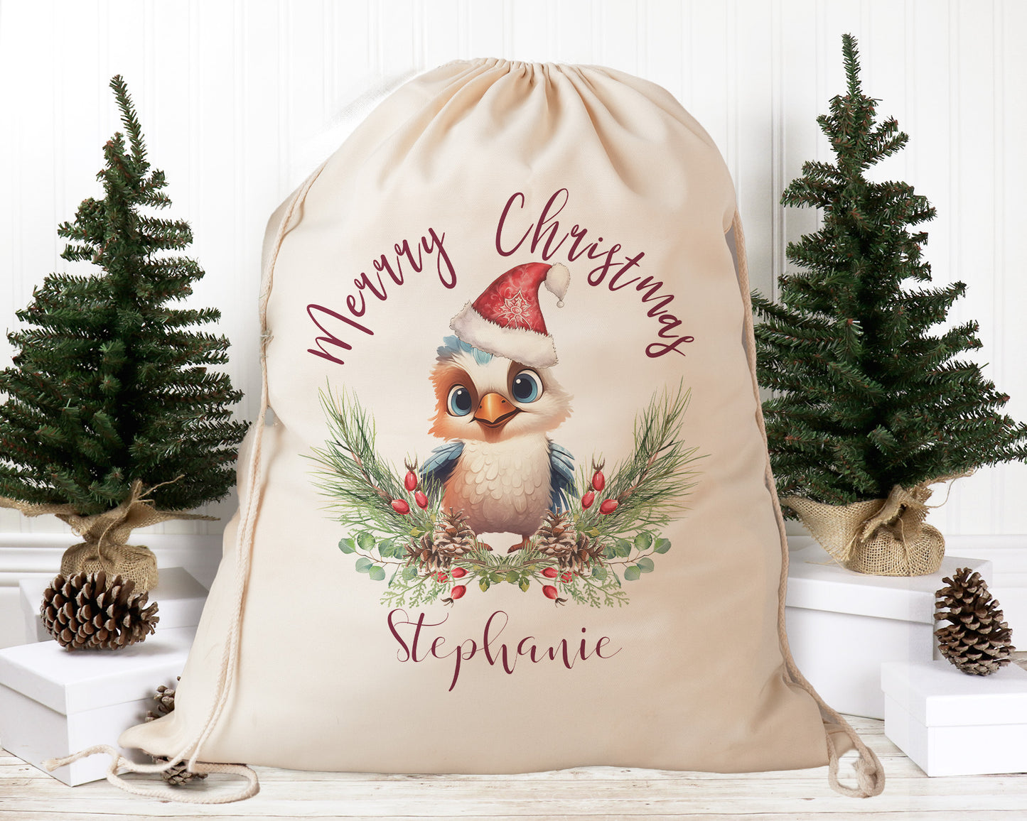 Personalised Santa Sack Australian Animals Eucalyptus Leaves, Our Largest Size