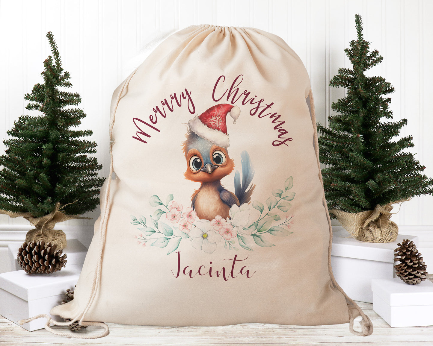 Personalised Santa Sack Australian Animals Eucalyptus Leaves, Our Largest Size