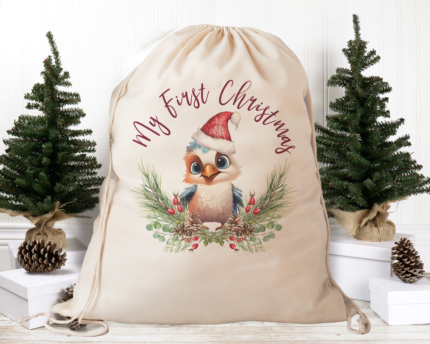 Personalised Santa Sack Australian Animals Eucalyptus Leaves, Our Largest Size