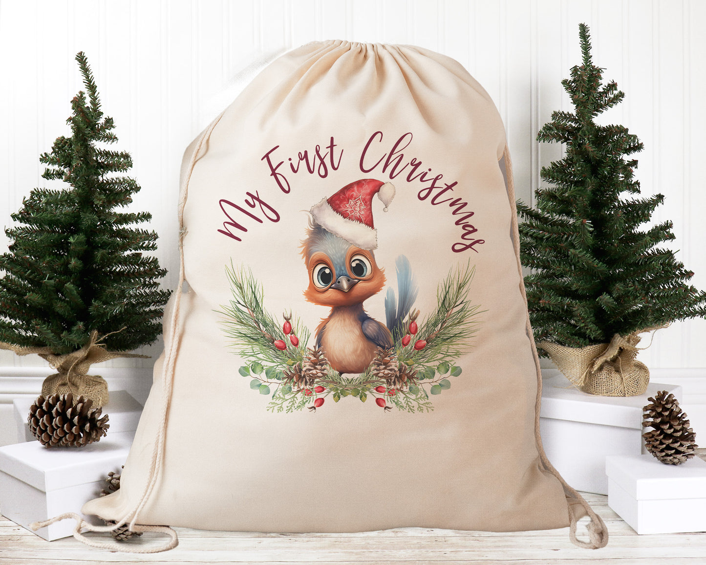 Personalised Santa Sack Australian Animals Eucalyptus Leaves, Our Largest Size