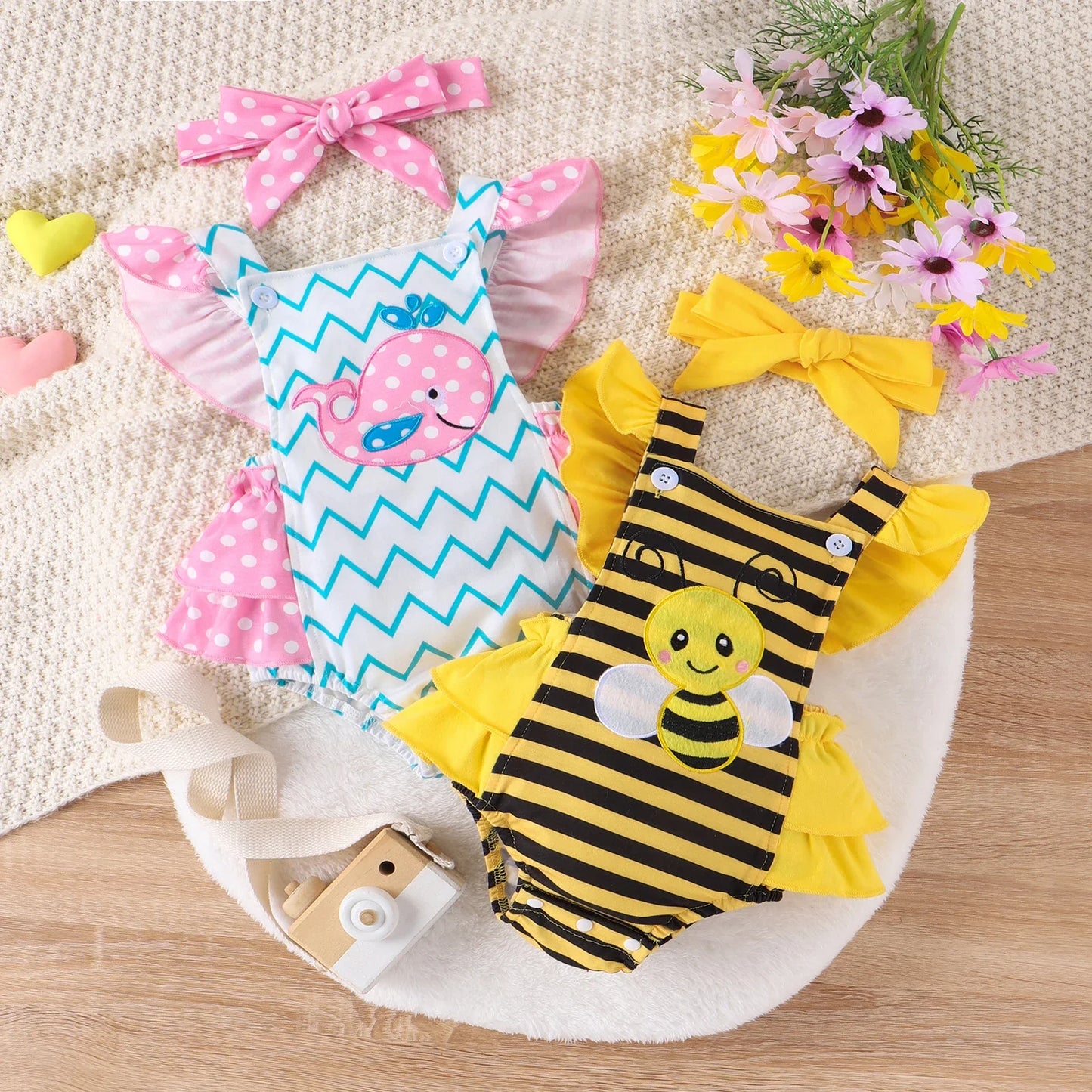 Baby Girls Marine Flutter Sleeve Romper Set Suitable for Summer Season Soft and Comfortable  Perfect for Outings 2pcs