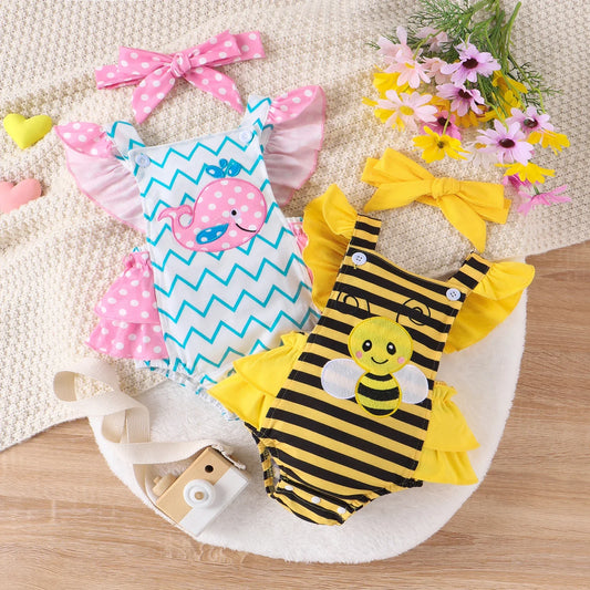 Baby Girls Marine Flutter Sleeve Romper Set Suitable for Summer Season Soft and Comfortable  Perfect for Outings 2pcs