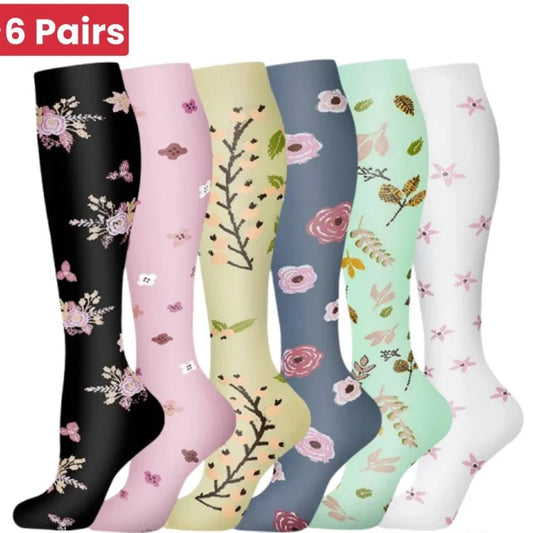 6 PAIRS Flowers Animal Fruit Compression Socks for Men Women Running Nurse Socks Nurses Sport Ladies Lady Womens Running