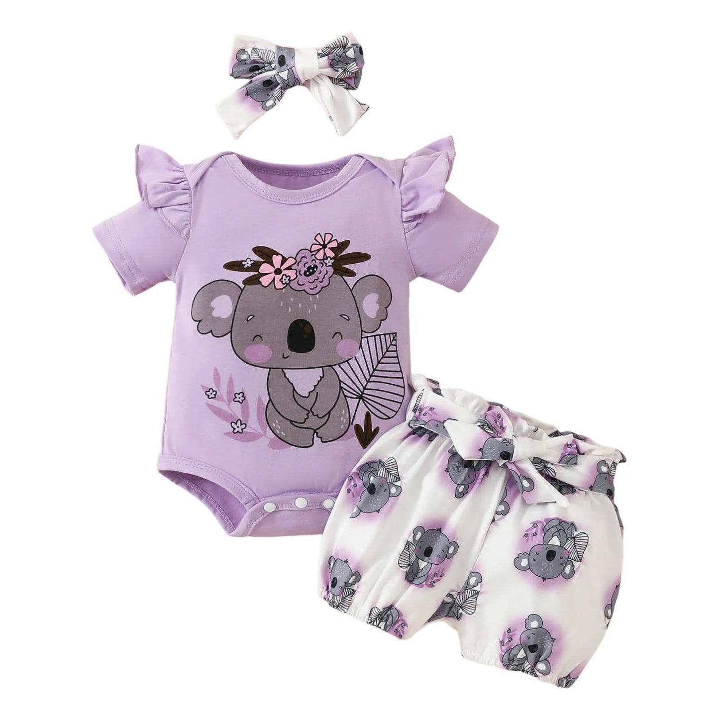 Newborn Baby Girls Clothes Set Cartoon Animal Prints Short Sleeve Romper+Shorts +Headband Summer Lovely 3PCS Outfits 0-2Years