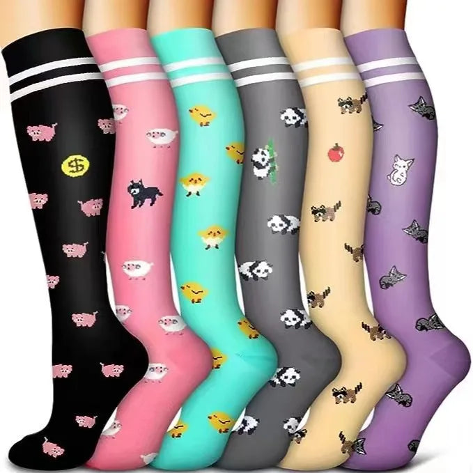 6 PAIRS Flowers Animal Fruit Compression Socks for Men Women Running Nurse Socks Nurses Sport Ladies Lady Womens Running