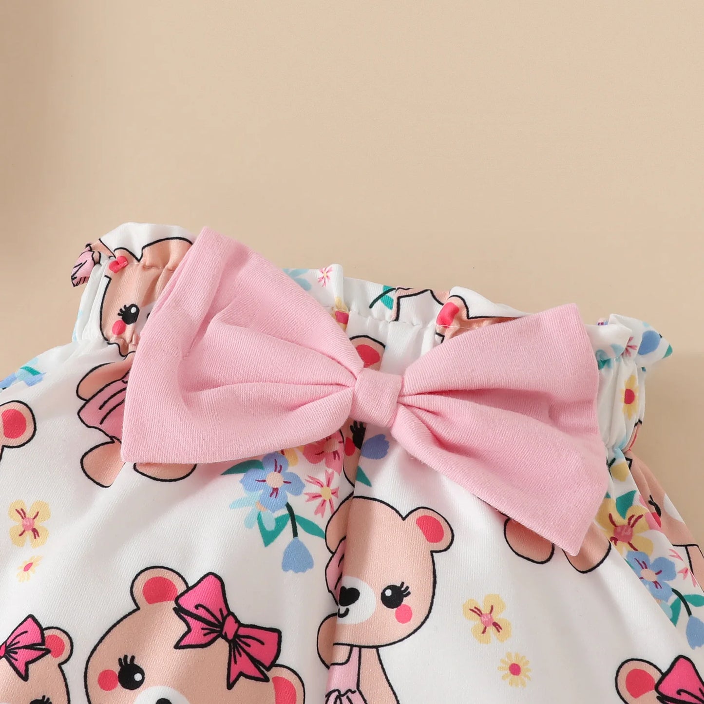 Sweet Baby Summer Short Sleeve Set: Pink Triangle Bib Tee with Bow Shorts