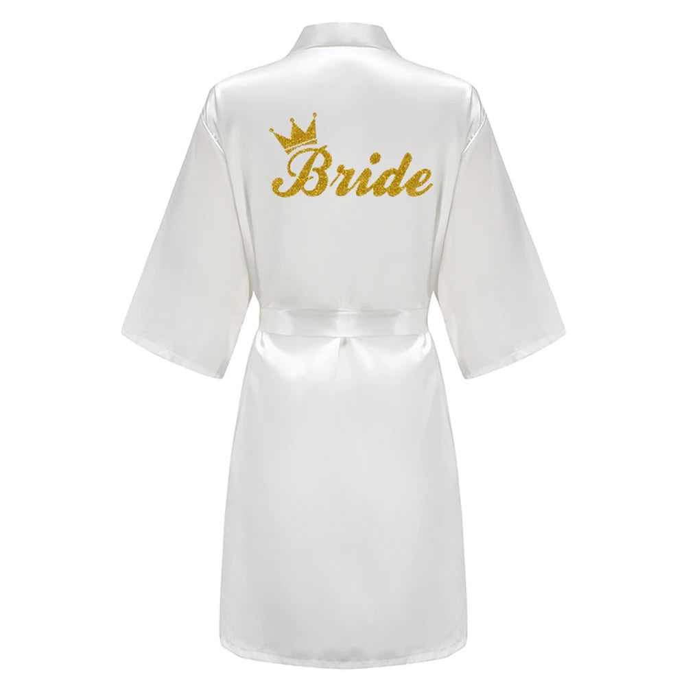 New Bridal Party Bridesmaid Sister Mother Shower Gift Wedding Short Team Bride Robes With White Text Women Bathrobe