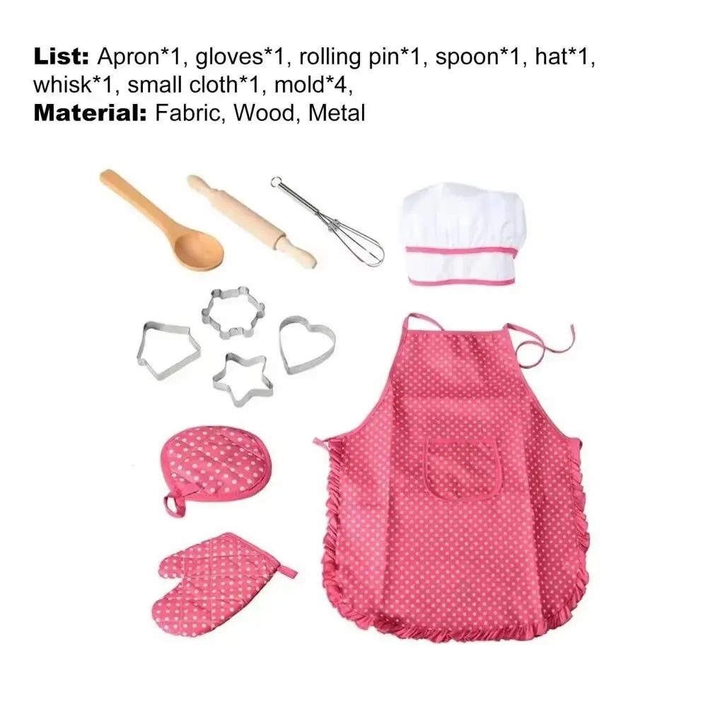 Kids Cooking Baking Set Chef Set, Includes Apron for Girls, Chef Hat, Mitt & Utensil Gifts for 3-10 Year Old Kids 11PCS