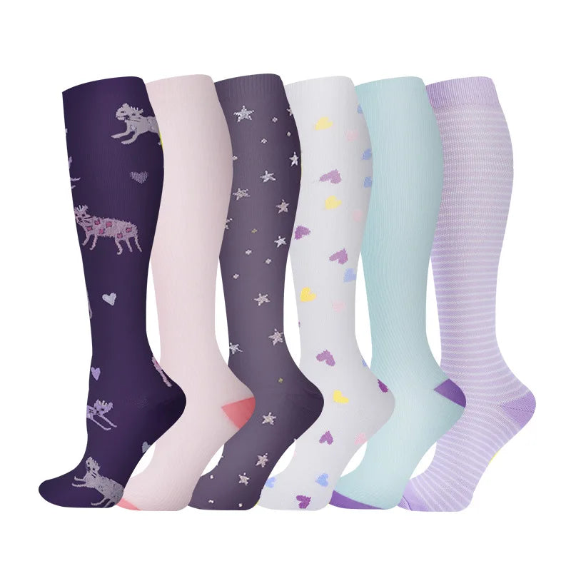 6 PAIRS Flowers Animal Fruit Compression Socks for Men Women Running Nurse Socks Nurses Sport Ladies Lady Womens Running