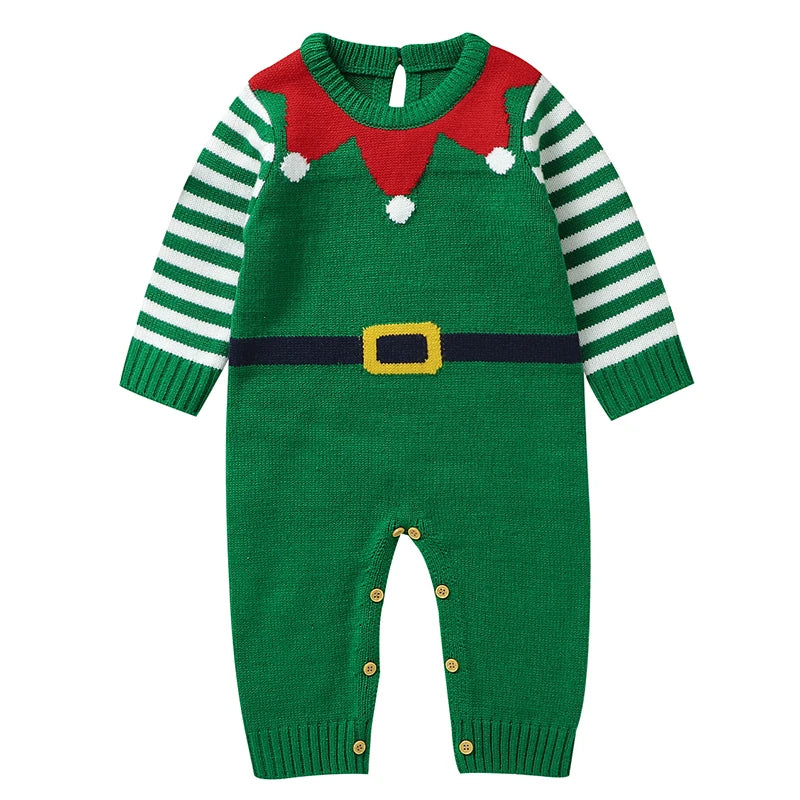 Baby Boy Girl Christmas Romper Knitted With Santa Green Christmas Jumpsuit New Year Costume Newborn Knit Christmas Clothes 0-24M