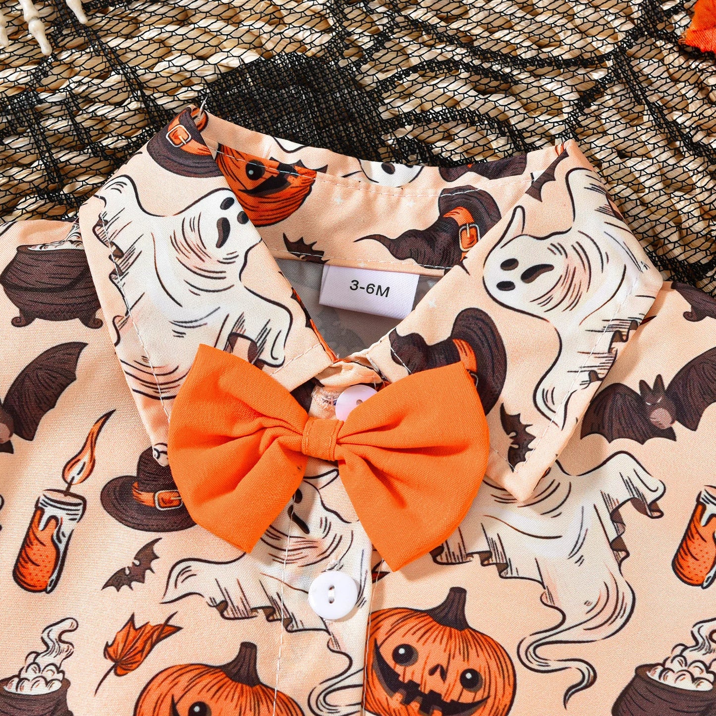 Halloween Toddler Infant Newborn Baby Boy Romper Pumpkin Ghost Print Jumpsuit Little Gentleman Costumes Clothing 3-18M