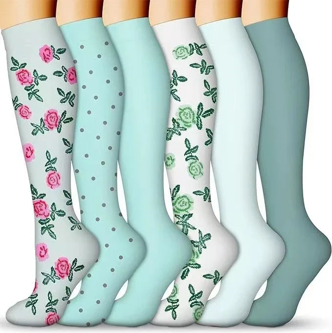 6 PAIRS Flowers Animal Fruit Compression Socks for Men Women Running Nurse Socks Nurses Sport Ladies Lady Womens Running