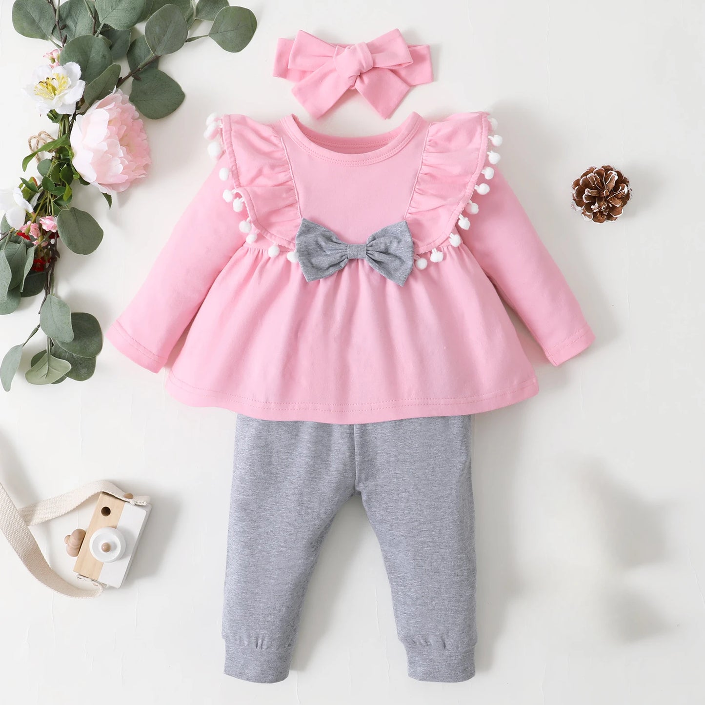 Newborn Infant Baby Girls Ruffle T-Shirt Romper Tops Leggings Pant Outfits Clothes Set Long Sleeve Fall Winter Clothing