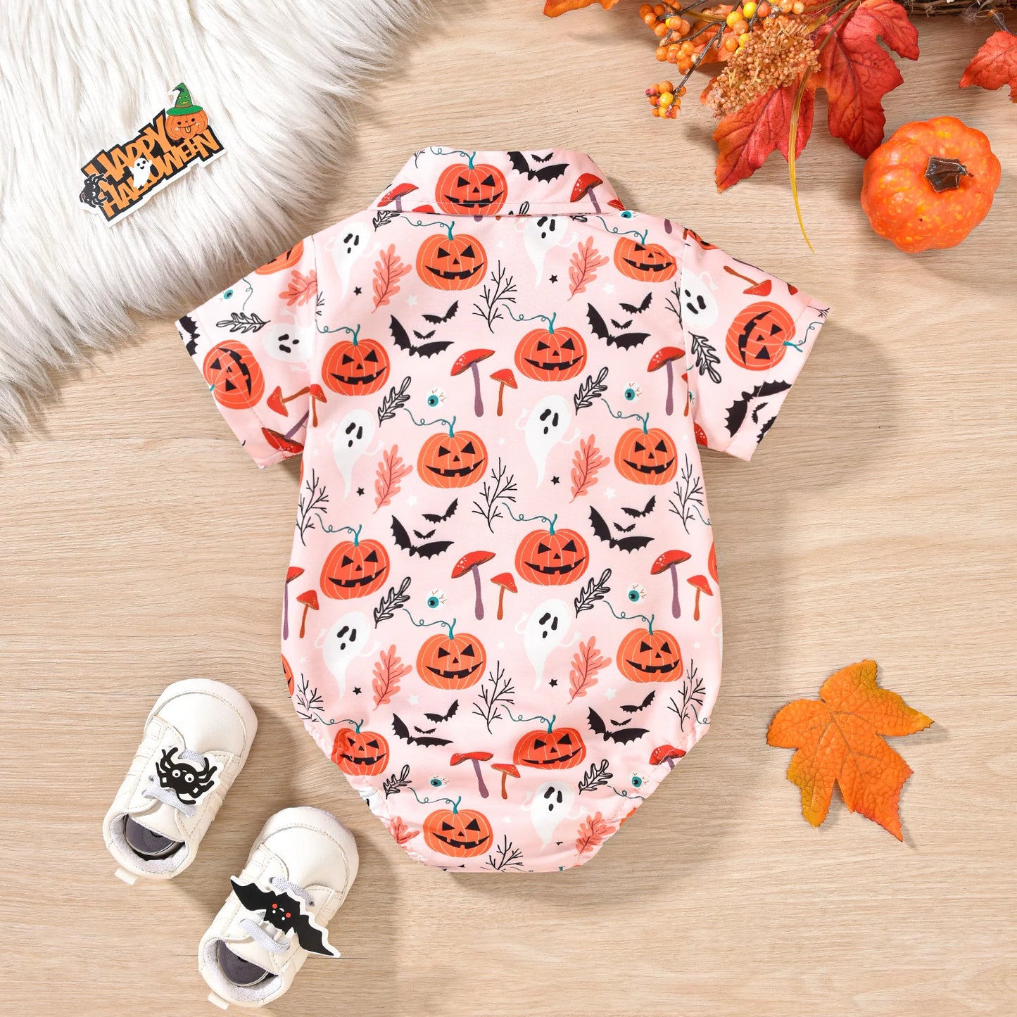 Halloween Toddler Infant Newborn Baby Boy Romper Pumpkin Ghost Print Jumpsuit Little Gentleman Costumes Clothing 3-18M