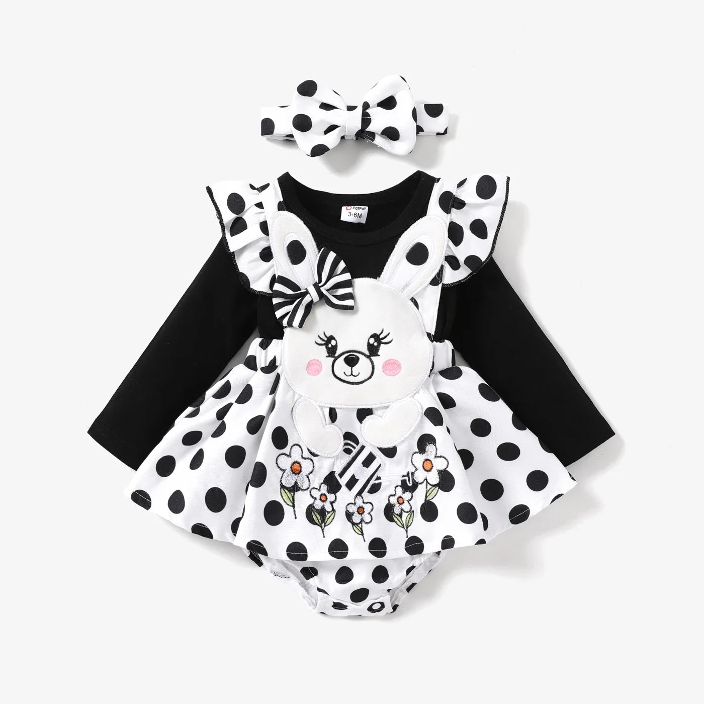 Baby Girl Rabbit Pattern Ruffle Long Sleeve Romper  rabbit Casual/Outdoor Suitable for Autumn Season Comfortable