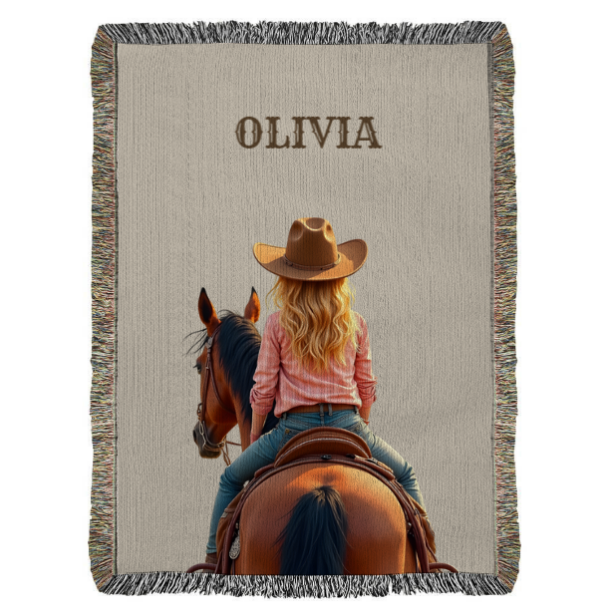 Personalized Cowboy/Cowgirl Blanket, Custom Woven Cotton Throw, Western Gift, Unique Equestrian Home Décor, Horse Lover Gift