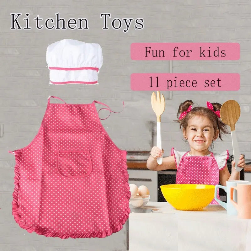 Kids Cooking Baking Set Chef Set, Includes Apron for Girls, Chef Hat, Mitt & Utensil Gifts for 3-10 Year Old Kids 11PCS