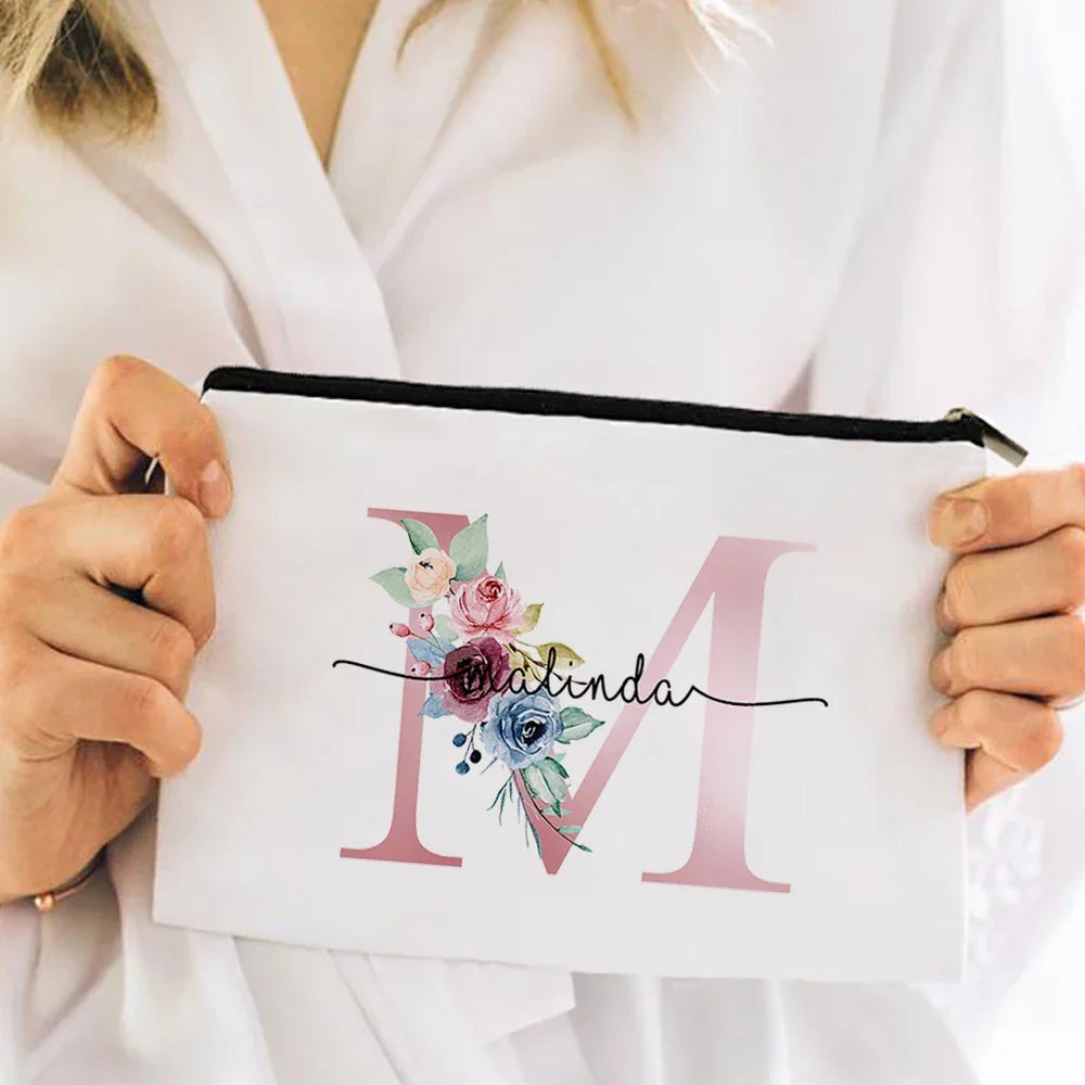 Personalized Makeup Bag Bridesmaid Cosmetic Bags Pouch Gifts for Her Custom Initial Make-up Toiletry Bag Bridesmaid Proposal