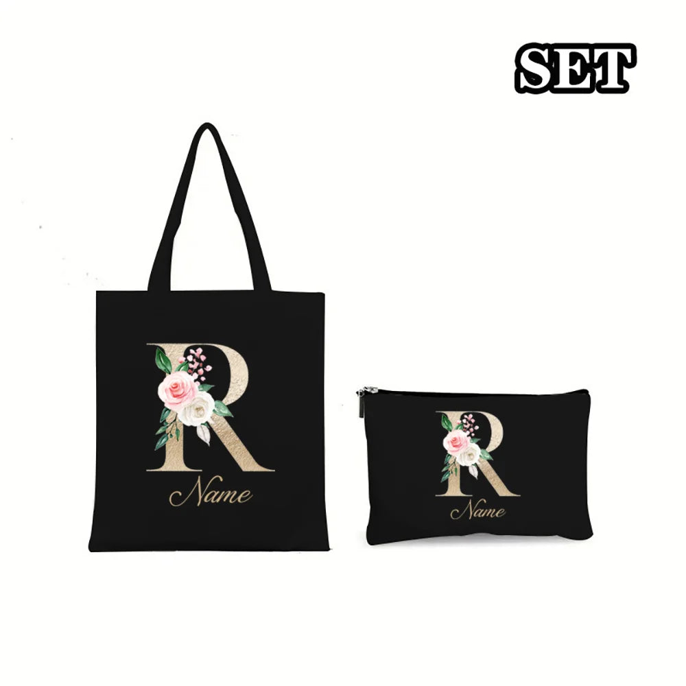 Personalized Shoulder Bag & Makeup Bag Set 2Pcs  Letter with Name Bags Bachelorette Party Bag Bridal Shower Gift for Bridesmaid