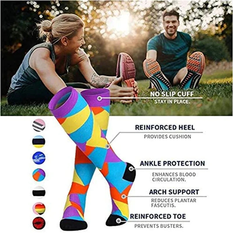 6 PAIRS Flowers Animal Fruit Compression Socks for Men Women Running Nurse Socks Nurses Sport Ladies Lady Womens Running