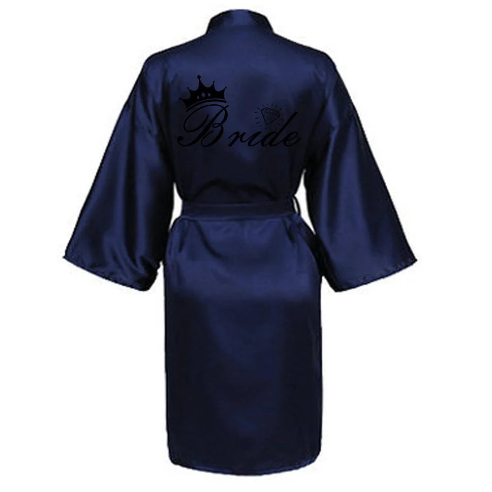 Women Silk Satin Short Night Printing Robe Kimono Robe Fashion Bath Robe Bathrobe Femme Wedding Bride Bridesmaid RobeZK09