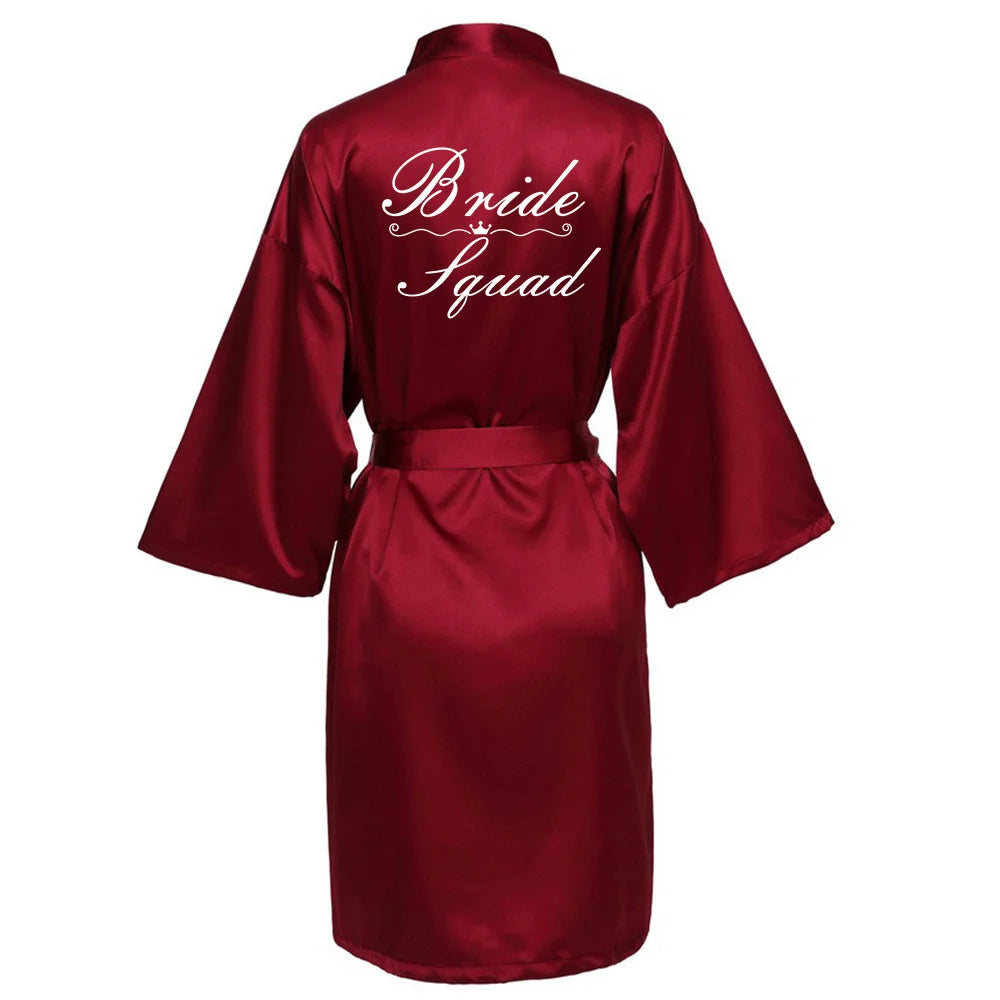 Women Silk Satin Short Night Printing Robe Kimono Robe Fashion Bath Robe Bathrobe Femme Wedding Bride Bridesmaid RobeZK09