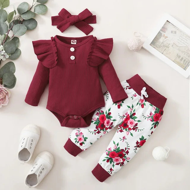 Newborn Infant Baby Girls Ruffle T-Shirt Romper Tops Leggings Pant Outfits Clothes Set Long Sleeve Fall Winter Clothing