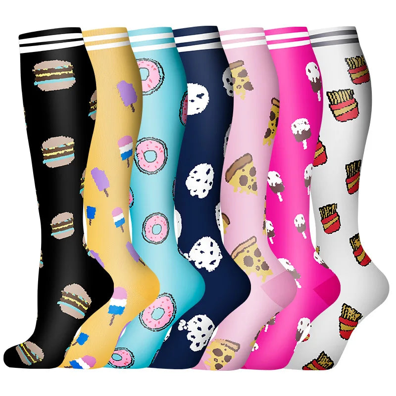 6 PAIRS Flowers Animal Fruit Compression Socks for Men Women Running Nurse Socks Nurses Sport Ladies Lady Womens Running