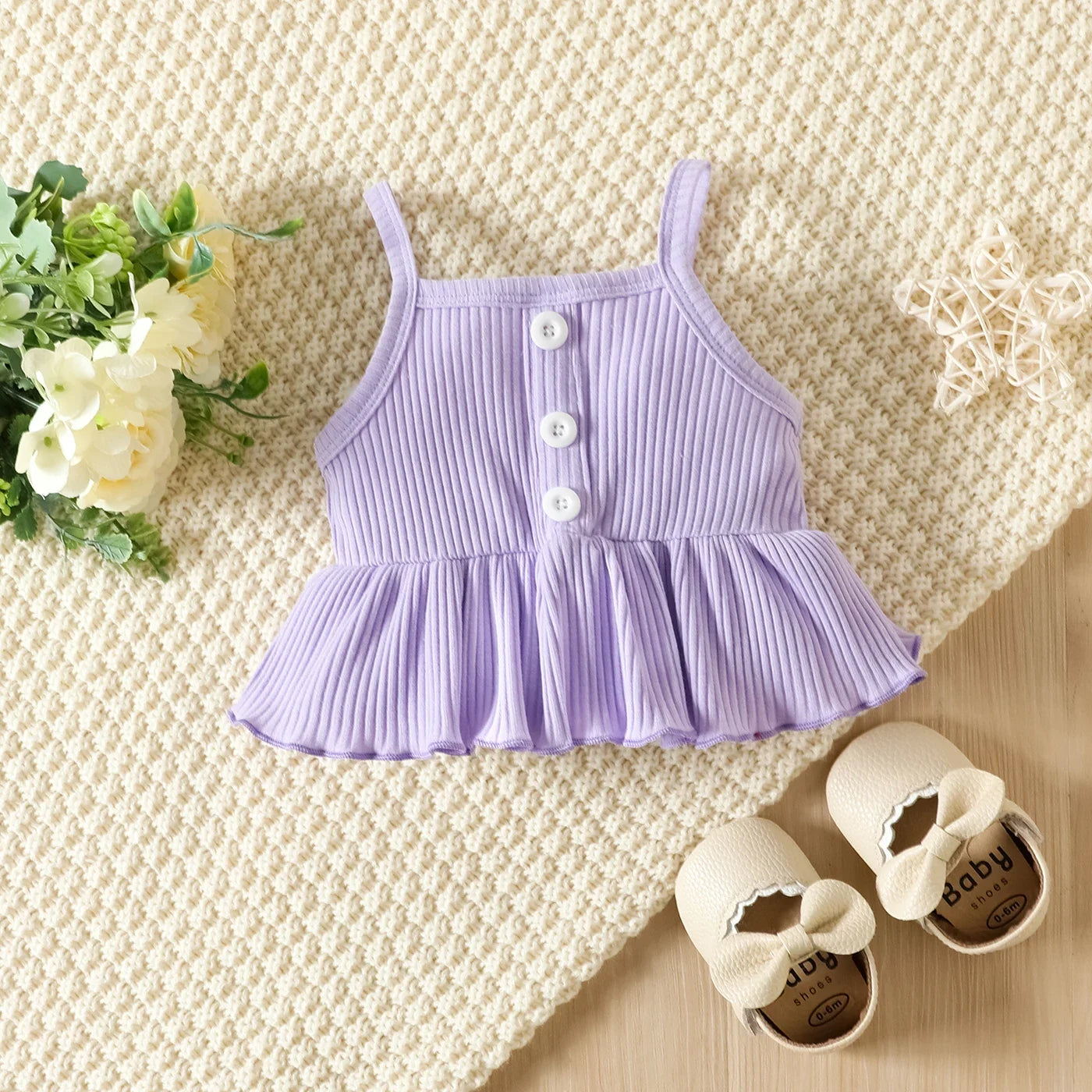 PatPat 3pcs Baby Girl 95% Cotton Ribbed Ruffle Hem Cami Top and Bow Front Floral Print Flared Pants & Headband Set