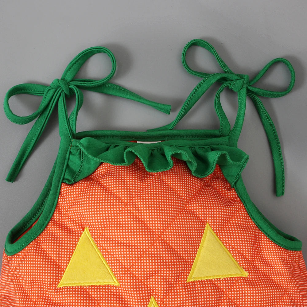 Boys and girls infants autumn and winter Halloween sleeveless pumpkin jumpsuit baby crawling clothes