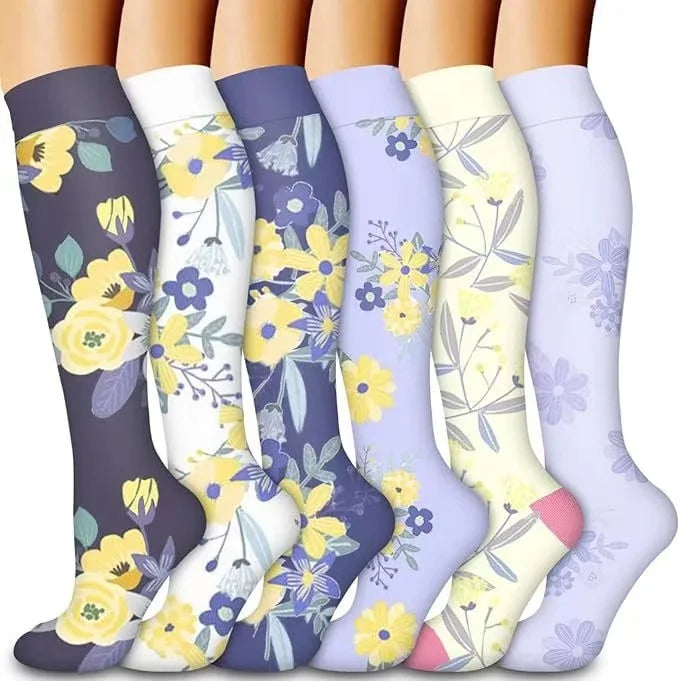 6 PAIRS Flowers Animal Fruit Compression Socks for Men Women Running Nurse Socks Nurses Sport Ladies Lady Womens Running