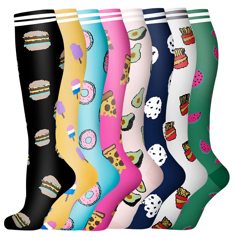 6 PAIRS Flowers Animal Fruit Compression Socks for Men Women Running Nurse Socks Nurses Sport Ladies Lady Womens Running