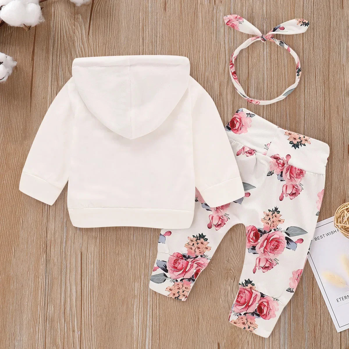 Baby Girl Clothes 95% Cotton Long-sleeve Hoodie and Floral Print Pants with Headband Baby Clothing Sets 3pcs