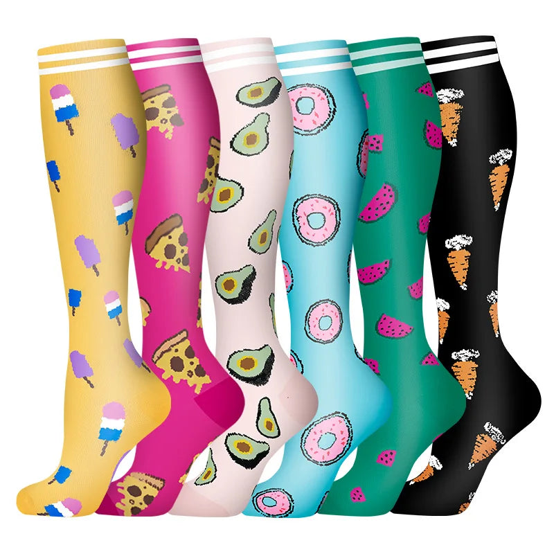 6 PAIRS Flowers Animal Fruit Compression Socks for Men Women Running Nurse Socks Nurses Sport Ladies Lady Womens Running