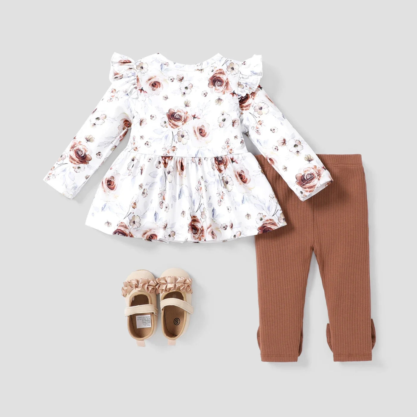 Baby Girl Sweet Big Flower Flutter Sleeve Top/Solid Pant Set Suitable for Summer Season Perfect for Outings  2PCS