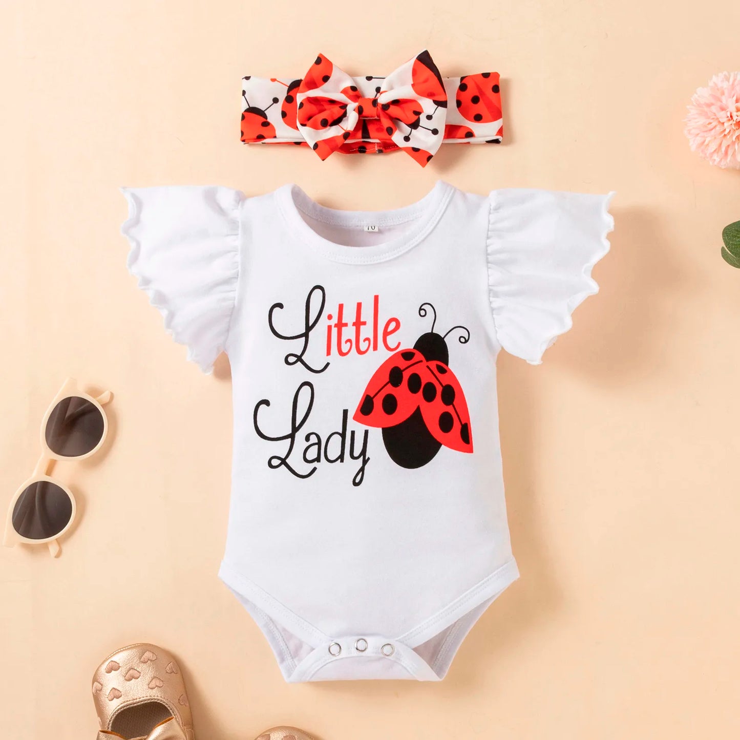 Baby Boys Girls Clothes Sets Fly Sleeve Bodysuit Tops+Cartoon Shorts Pants+Headband 3PCS Clothes Set Outfits 0-2 Years Infant