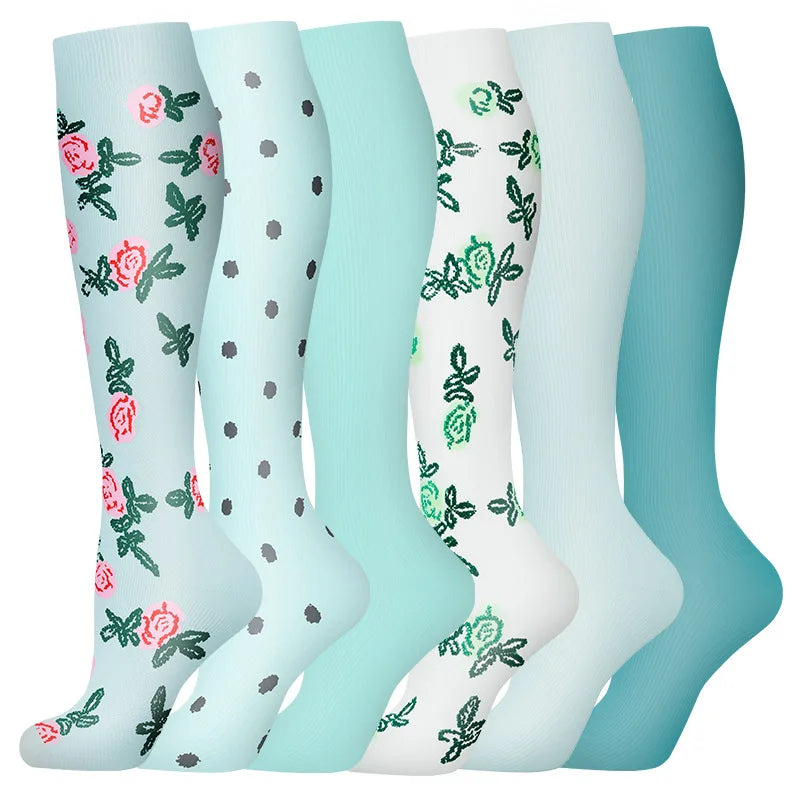 6 PAIRS Flowers Animal Fruit Compression Socks for Men Women Running Nurse Socks Nurses Sport Ladies Lady Womens Running