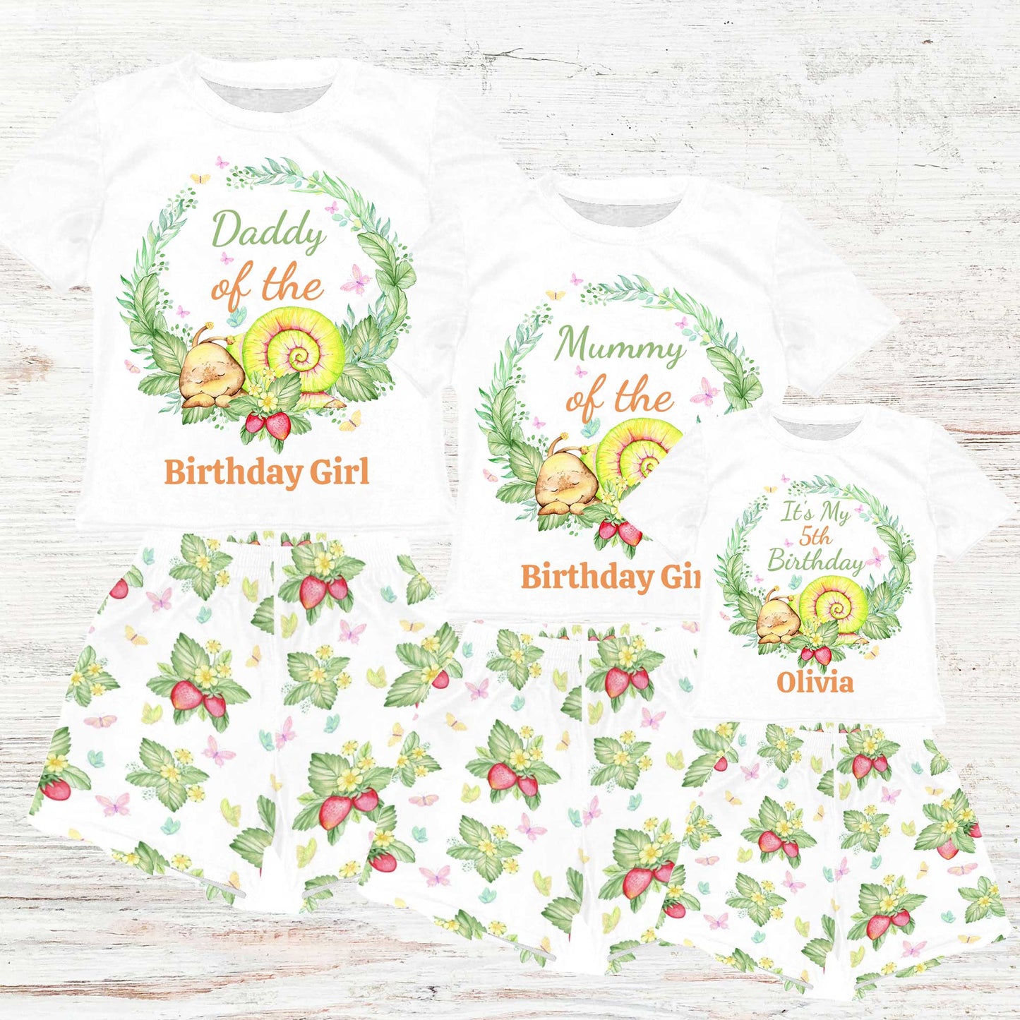 Personalised Snail Matching Birthday Shirt and Short Sets