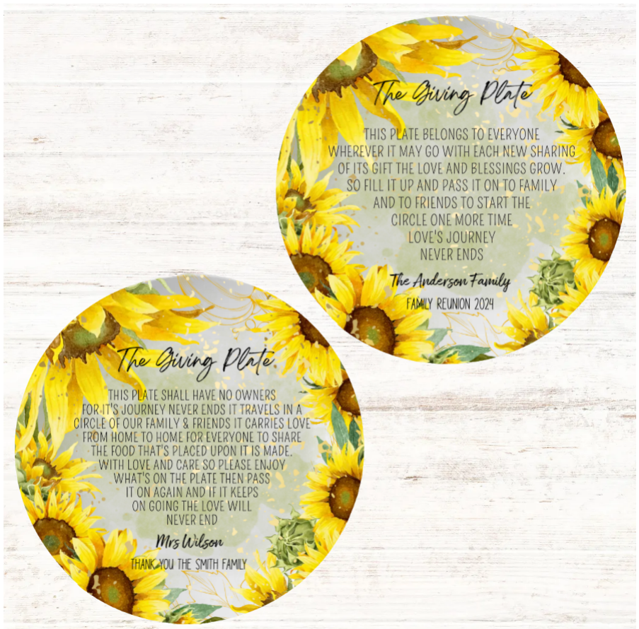 Sunflower Personalised The Giving Plate Set of 2 Plate, Choose Individual Plates or both the Same