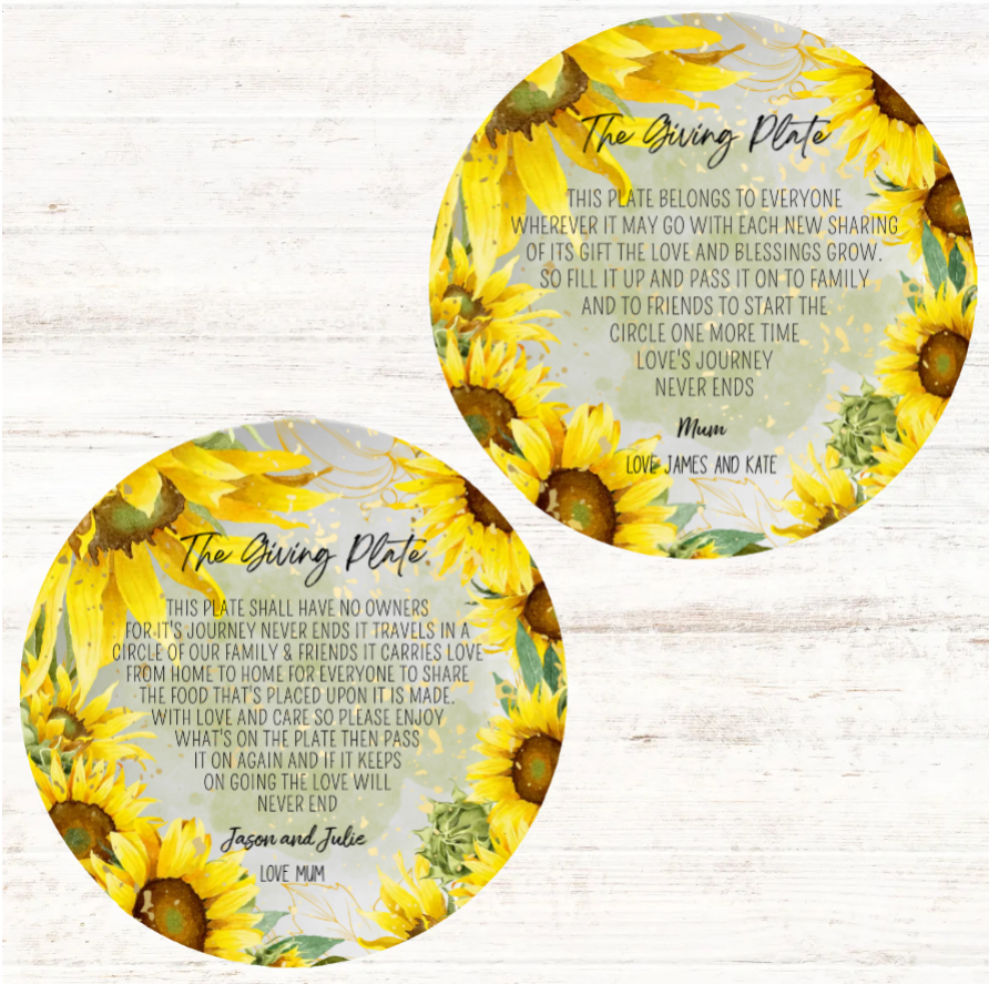 Sunflower Personalised The Giving Plate Set of 2 Plate, Choose Individual Plates or both the Same