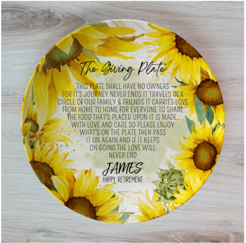 Sunflower Personalised Dinner Plates Set of 4 Plates, Personalised each Plate Separately or all the Same