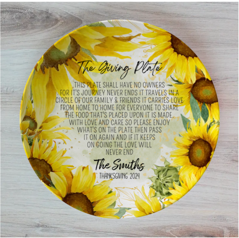 Sunflower Personalised Dinner Plates Set of 4 Plates, Personalised each Plate Separately or all the Same