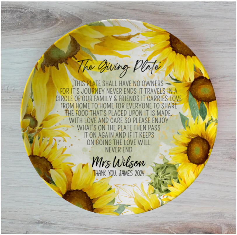 Sunflower Personalised Dinner Plates Set of 4 Plates, Personalised each Plate Separately or all the Same