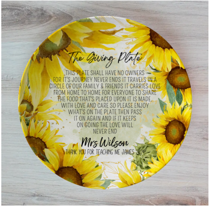 Sunflower Personalised Dinner Plates Set of 4 Plates, Personalised each Plate Separately or all the Same