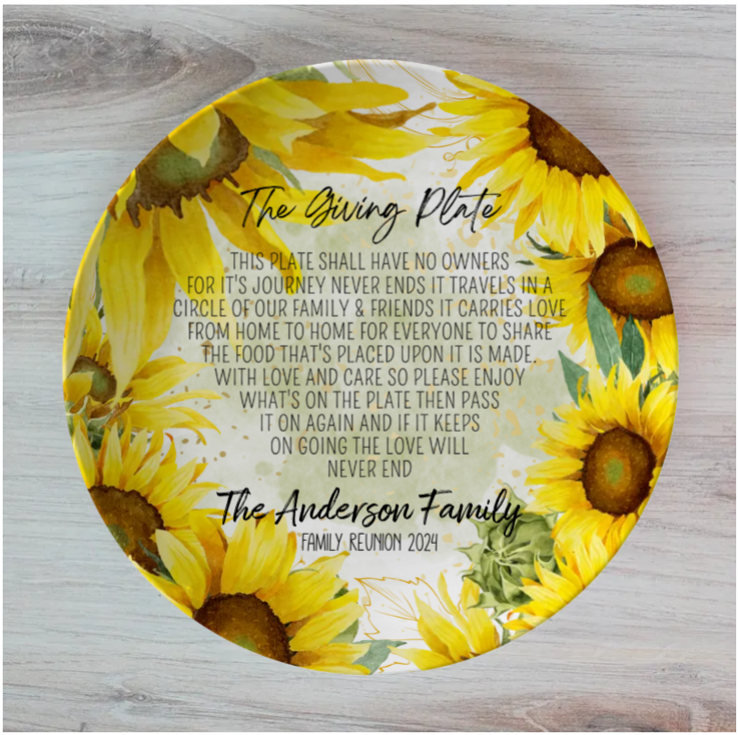 Sunflower Personalised Dinner Plates Set of 4 Plates, Personalised each Plate Separately or all the Same