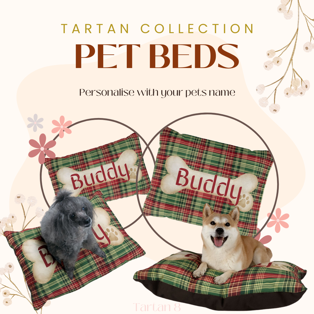 Tartan Collection 19 - Pet Tag Round and Bone Shape, Bandana, Lead, Dinner Bowl, Pet Bed