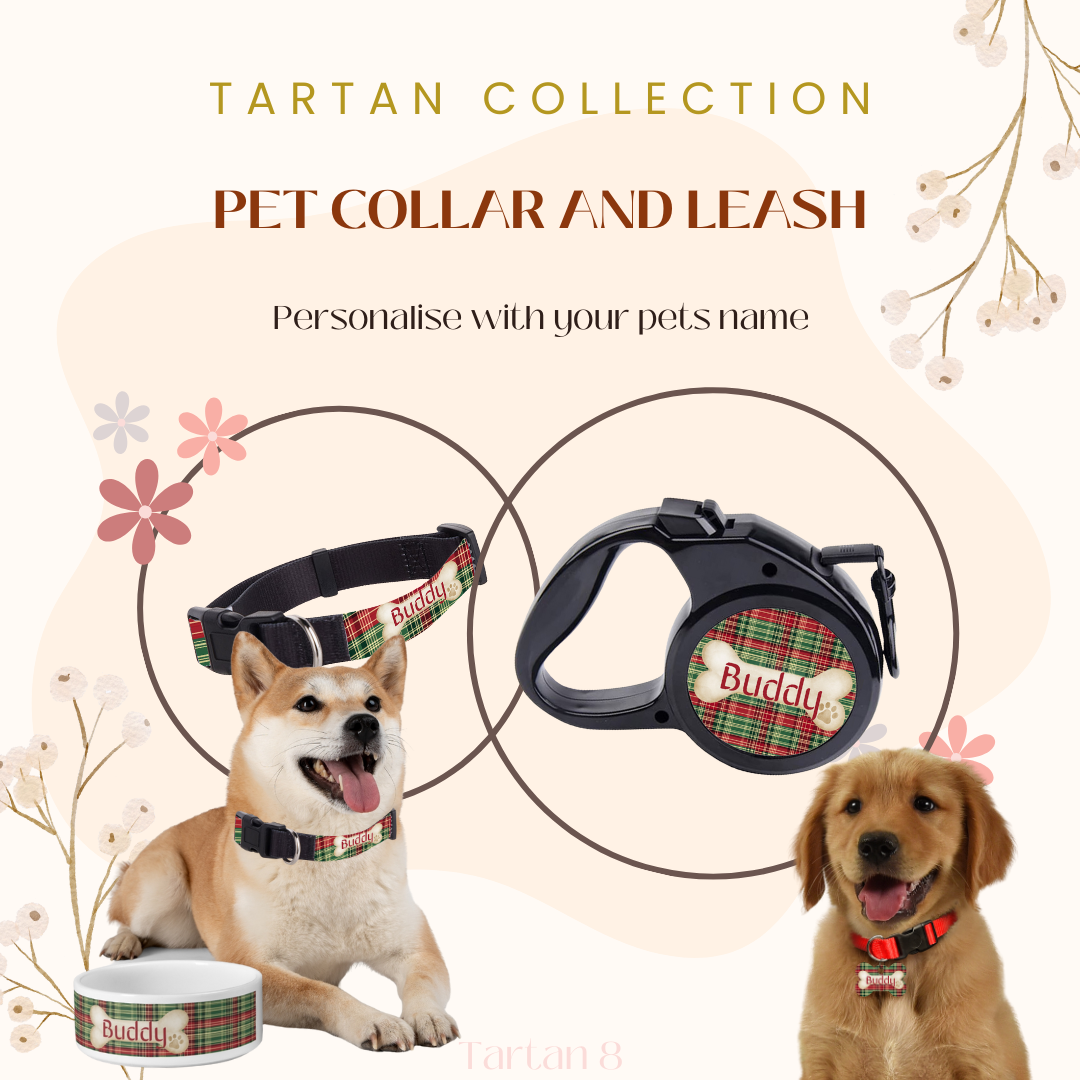 Tartan Collection 19 - Pet Tag Round and Bone Shape, Bandana, Lead, Dinner Bowl, Pet Bed