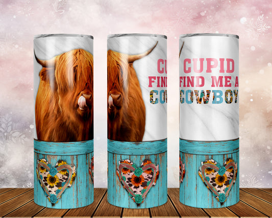 Skinny Tumbler with Straw, 20oz Highlander Cow