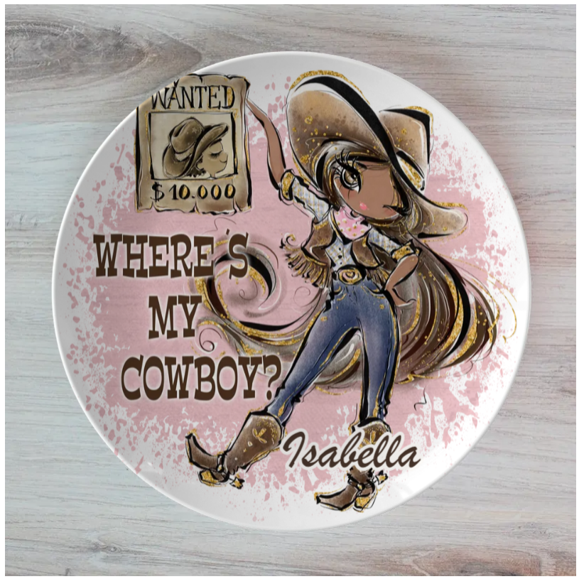 Where's My Cowboy Personalised Dinner Plate